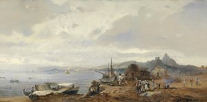 Kalastajat Etelä-Italian rannikkomaisemassa